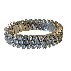 Vintage Parco Rhinestone Stretch Bracelet Silver Tone Sparkle Prom Bridal